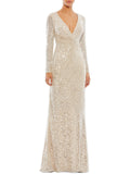 Ieena for Mac Duggal Womens Sequined Long Evening Dress