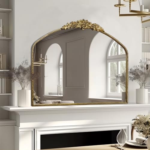 Antique Gold Arch Wall Mirror 48"x30" with Ornate Metal Frame X73569
