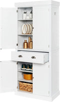 VINGLI 72" Tall Pantry Cabinet, Freestanding Kitchen Pantry Storage Cabinet with Doors and Shelves Adjustable, Wood Pantry with Drawer for Kitchen, Assembly Required, White