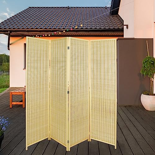 ECOMEX Bamboo Room Divider, 4 Panel Folding Privacy Screen with Shelves, Natural X59756