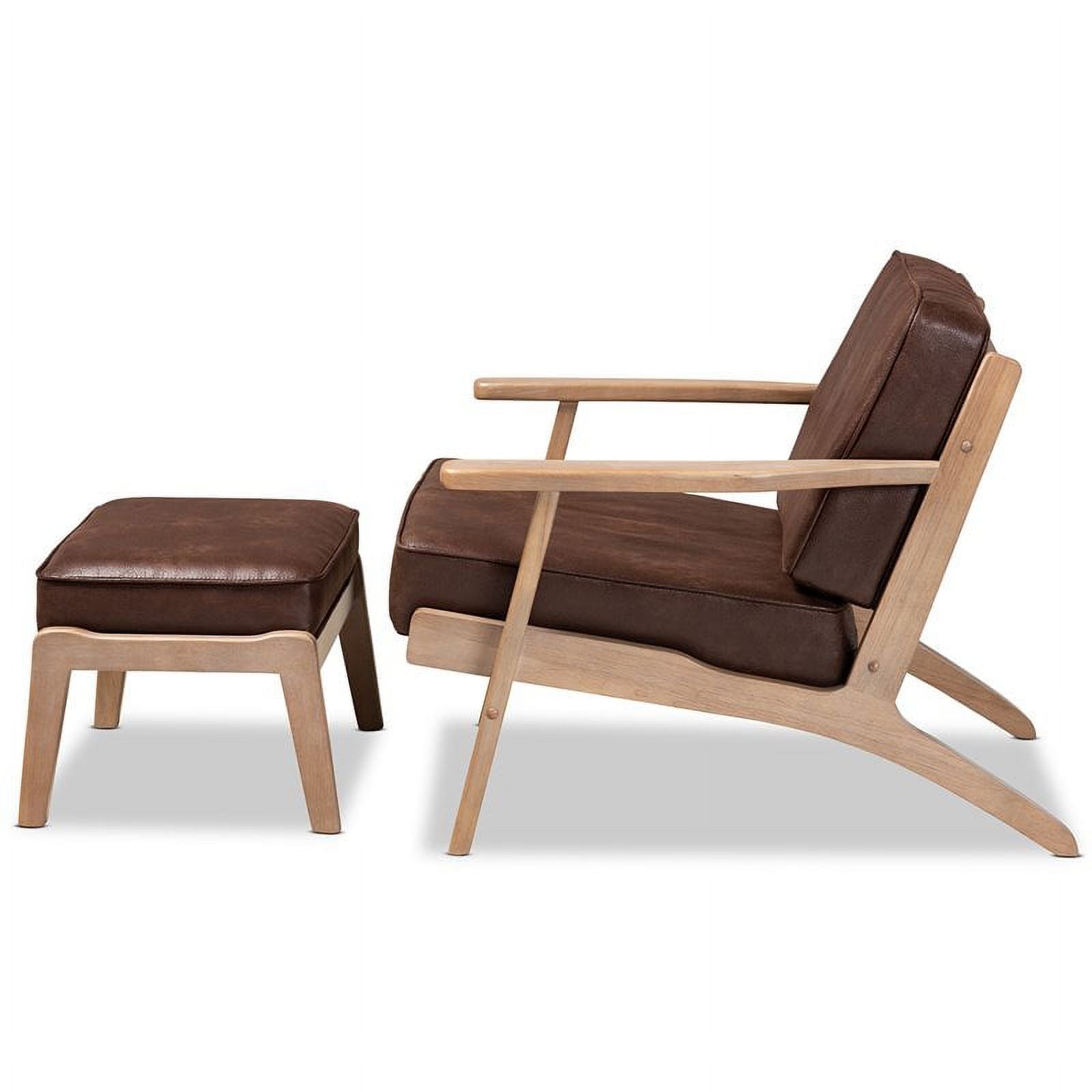 Bowery Hill Dark Brown Faux Leather Oak Armchair and Ottoman Set J30422