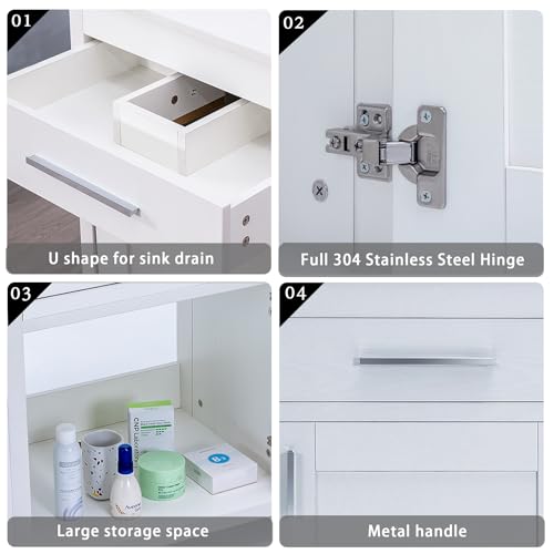 24 Inch Bathroom Vanity Sink Combo with Chrome Faucet, White Wood J887