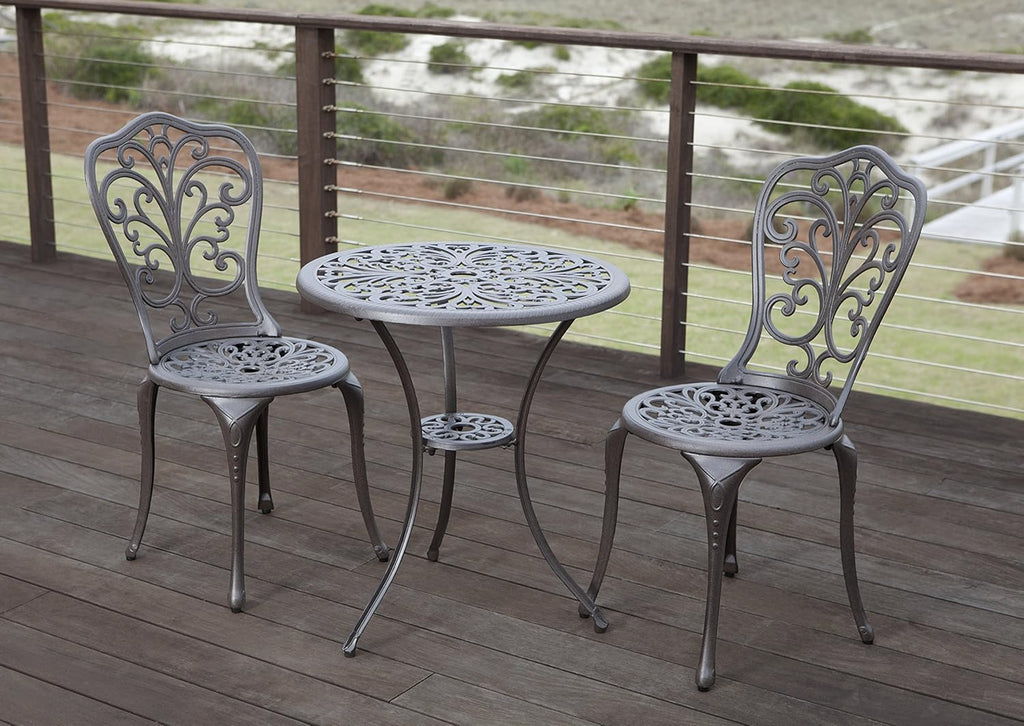 Patio Sense Faustina Cast Aluminum 3-Piece Bistro Set with Two Chairs & Table, Antique Bronze Z8818