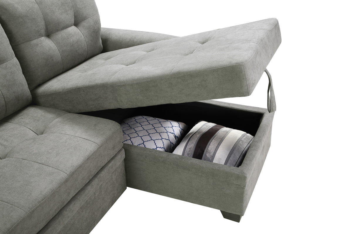 Connor Light Gray Fabric Reversible Sectional Sleeper Sofa with Storage B626062