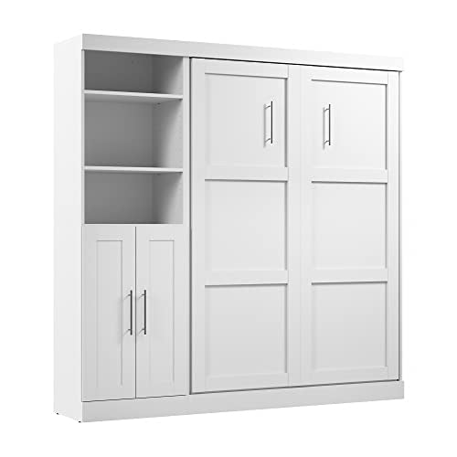 Bestar Pur Full Murphy Bed and Storage Unit with Drawers, 84-inch Space-Saving Wall Bed with Storage in Bark Grey
