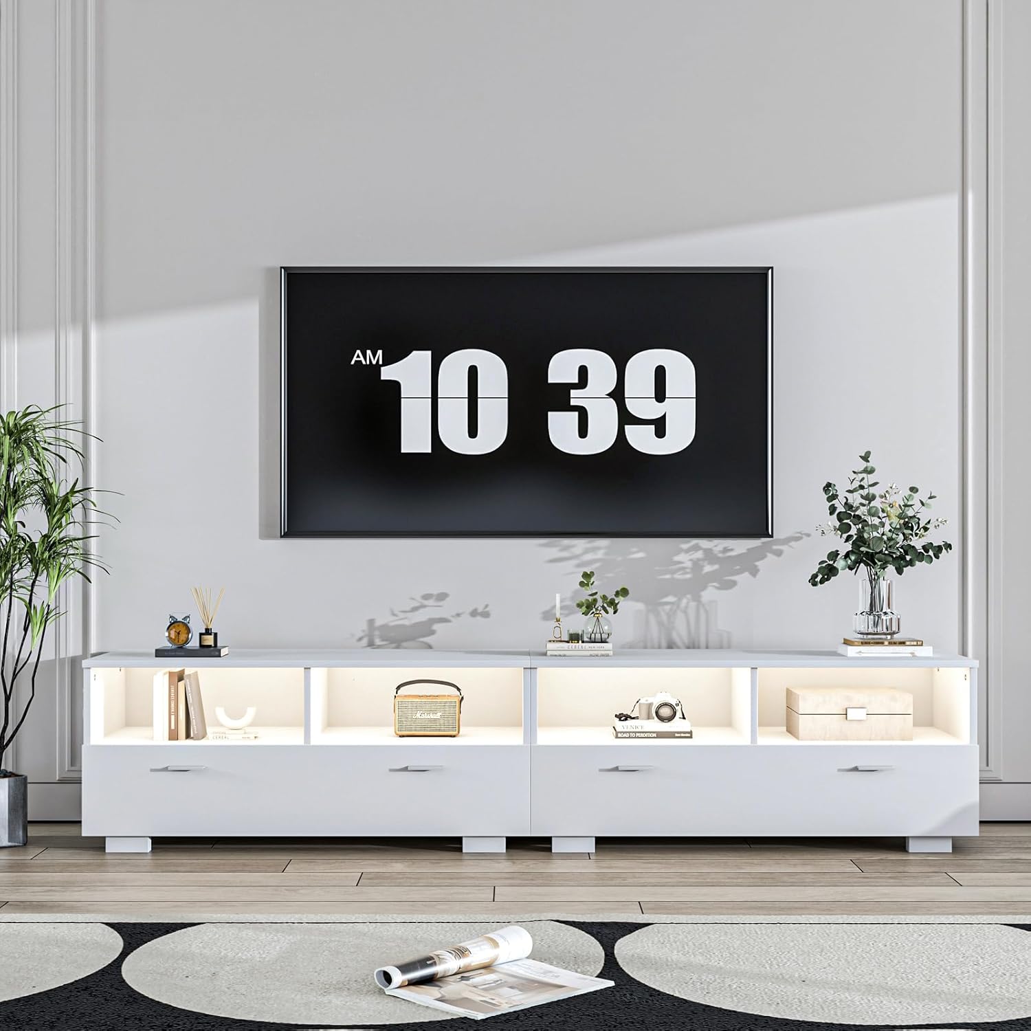 4 EVER WINNER TV Stand for 75+ Inch TV with Storage, White Q7111