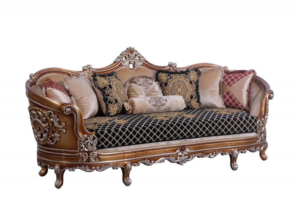 Luxury Black & Gold Wood Trim SAINT GERMAIN II Sofa Set A100