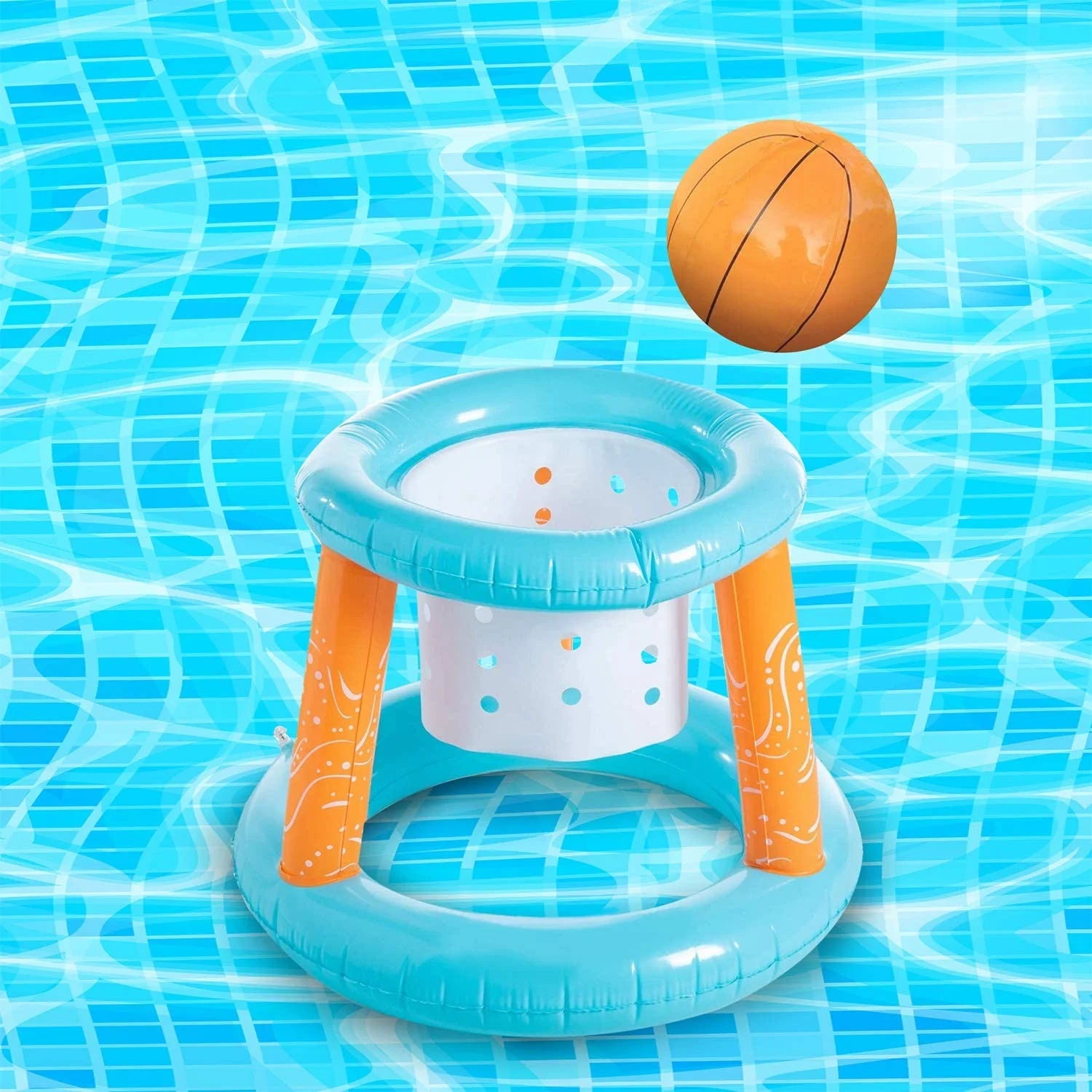 Vesna Pool Volleyball Set, Inflatable Floating Set with 2 Balls & Basketball Hoops, Light Blue M7080