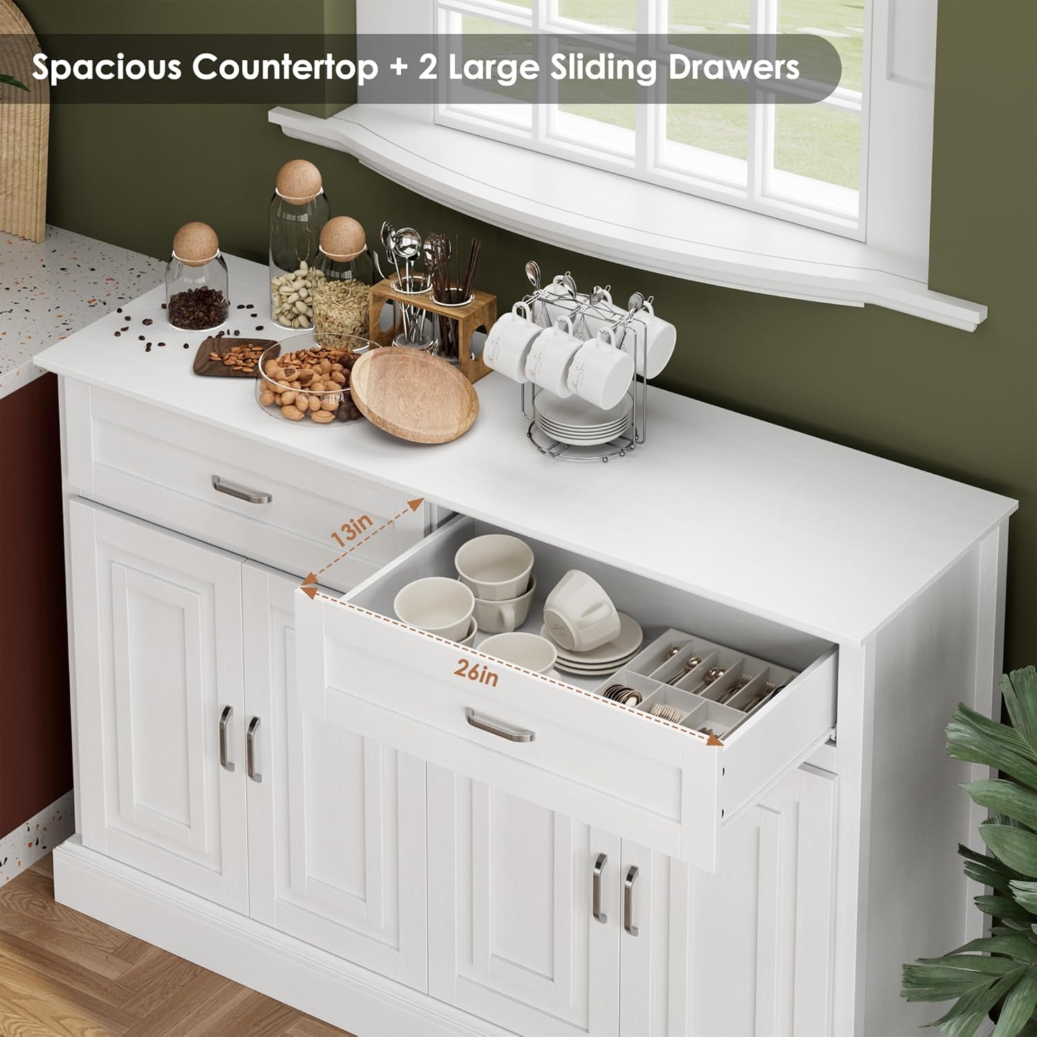 Farmhouse Sideboard Buffet Cabinet with Storage, 55.1" W2086