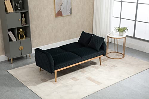 Modern Velvet Loveseat Sleeper Futon Sofa Bed with Metal Legs, Black P4165