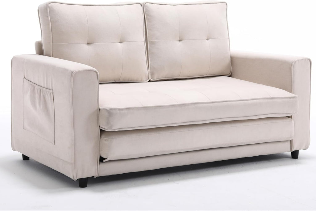 3 Fold Sofa Convertible Futon Sleeper Sofa Bed Beige I978376