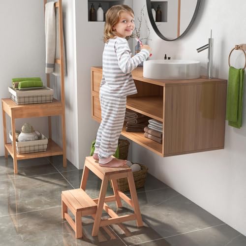 Giantex Folding Step Stool, Wooden 2-Step for Kids & Adults, 550Lbs Capacity B88688