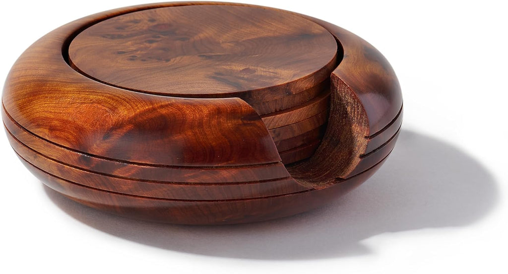 Thuya Wood Burl Coasters Set of 6 for Cups and Home Decor U1816