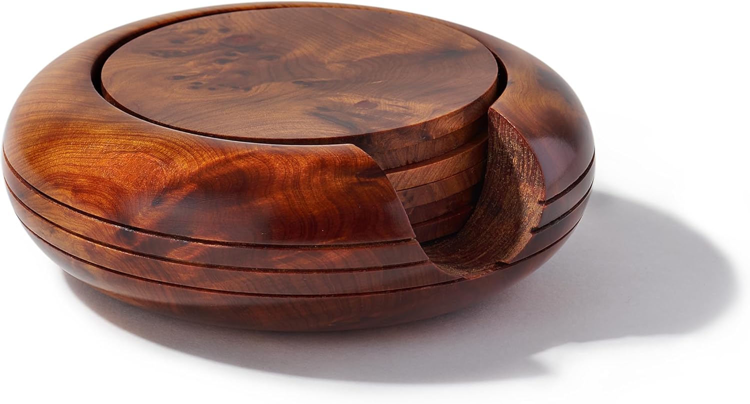 Thuya Wood Burl Coasters Set of 6 for Cups and Home Decor U1816