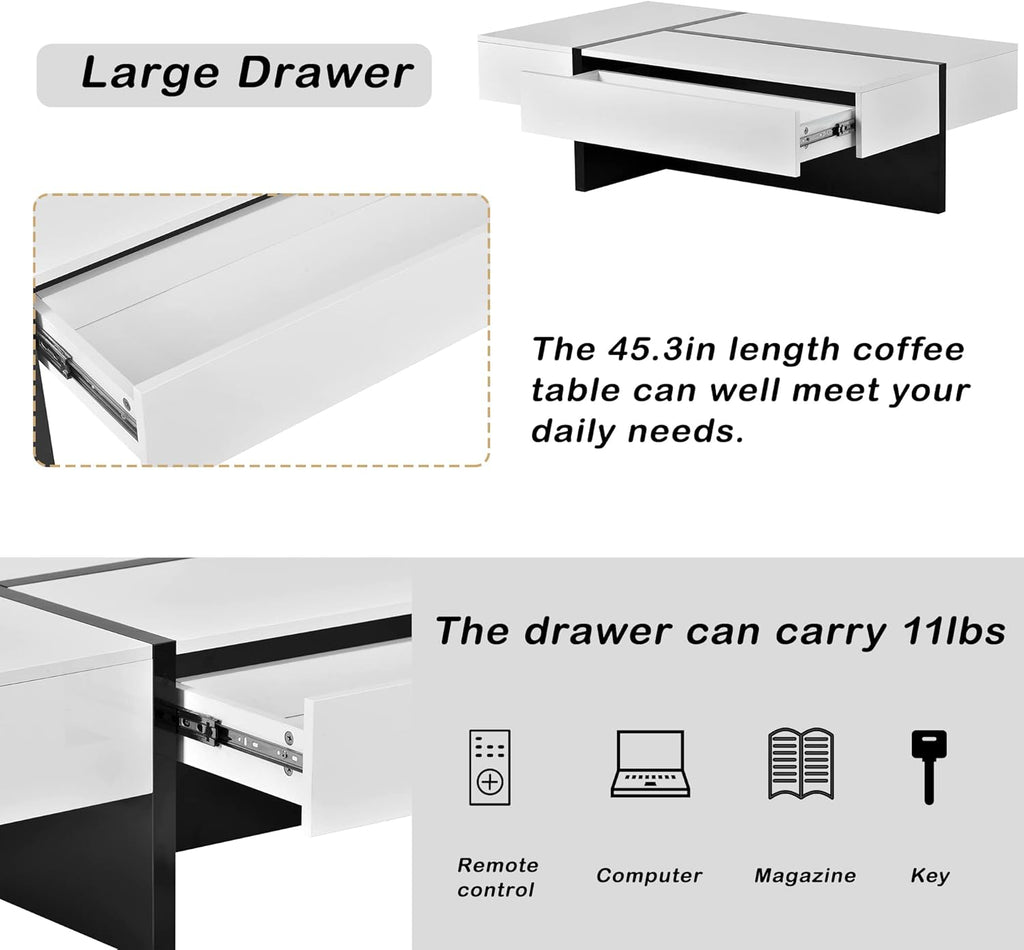 Merax Contemporary Rectangle Coffee Table, High Gloss, White and Black L88478