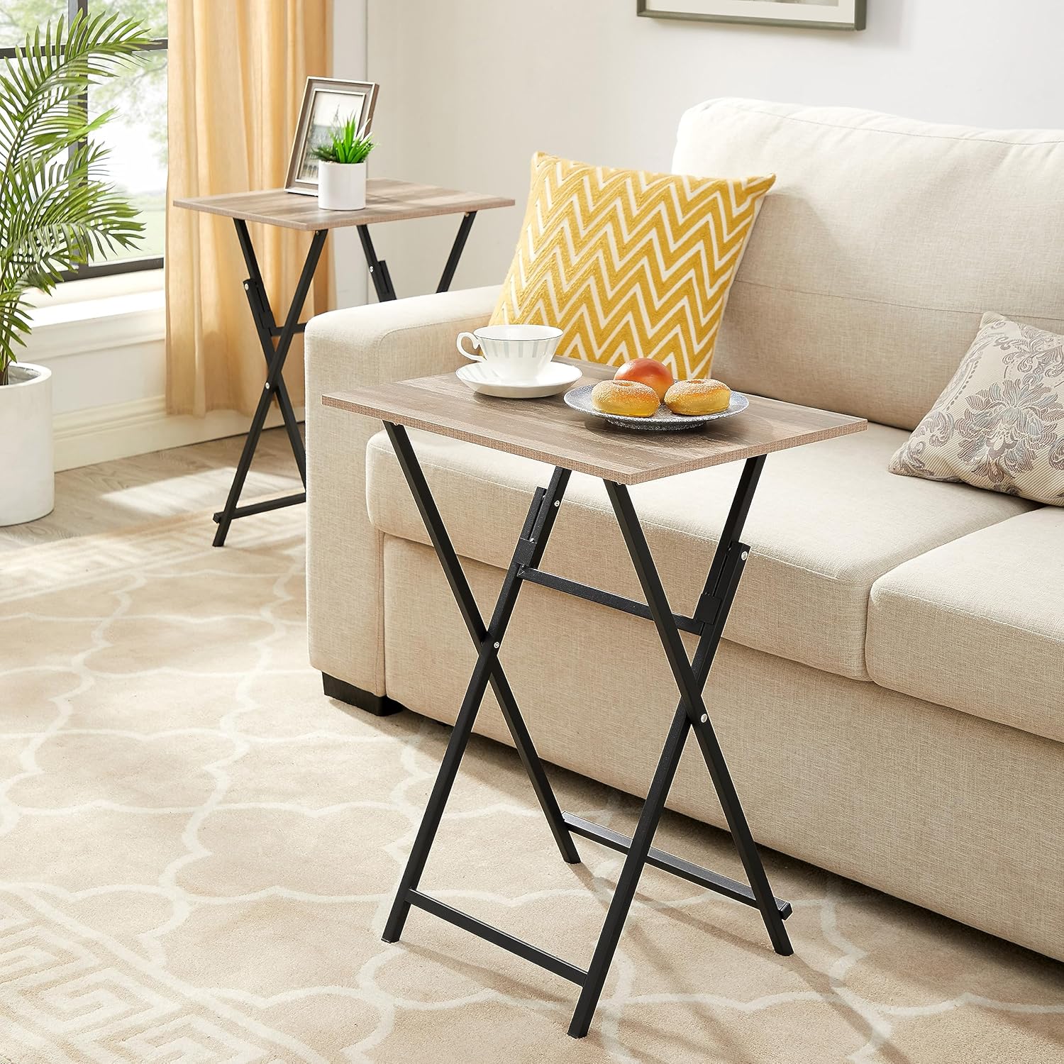 Rustic Brown & Black TV Tray Table 2-Piece Foldable Portable W22028