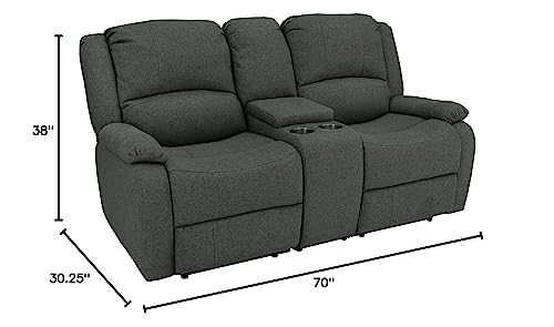 RecPro Charles 94" Double Recliner RV Sofa with Convertible Console, Fossil Cloth J7809
