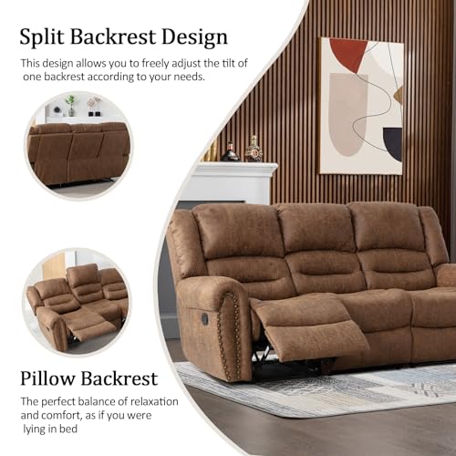 CANMOV Manual Recliner Sofa Set 2 Pieces Living Room Furniture Nut Brown B218538