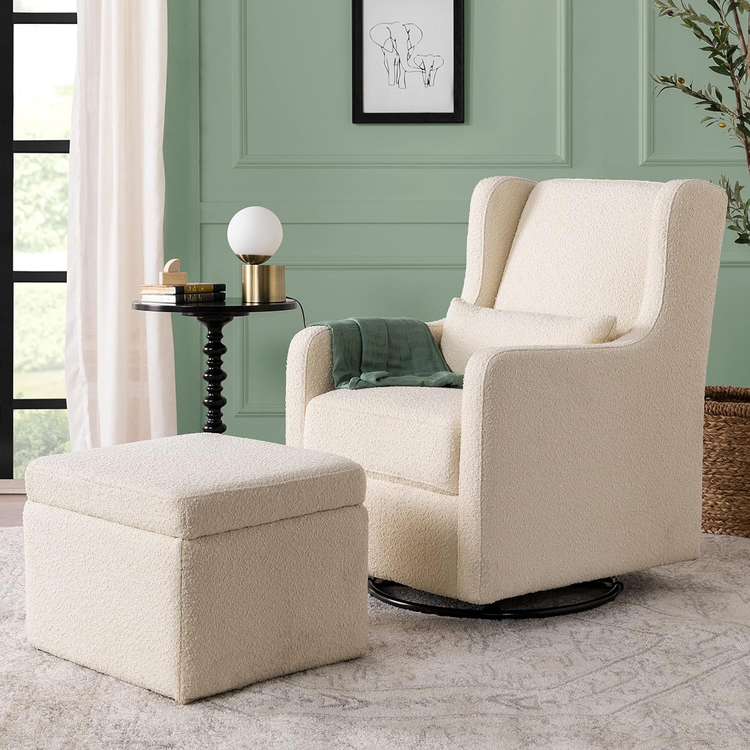Carter's by DaVinci Adrian Swivel Glider with Storage Ottoman, Ivory Boucle R715477