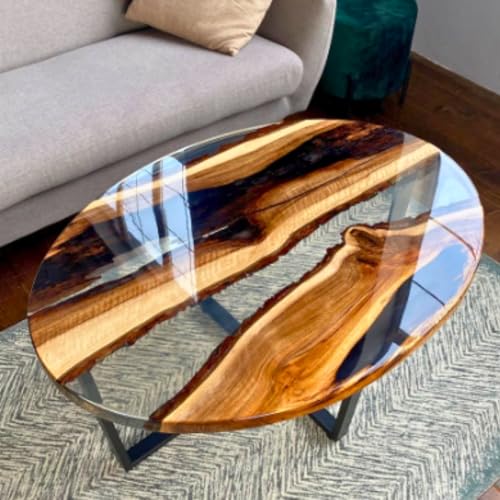 NAV KONST Customized Oval Epoxy Resin Solid Wood Dining Table 24"x12"x18" X117