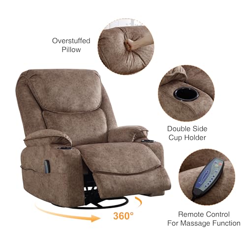 Swivel Rocker Recliner Chair, Power Reclining Leather, Cup Holders and USB Port, Dark Brown X35409
