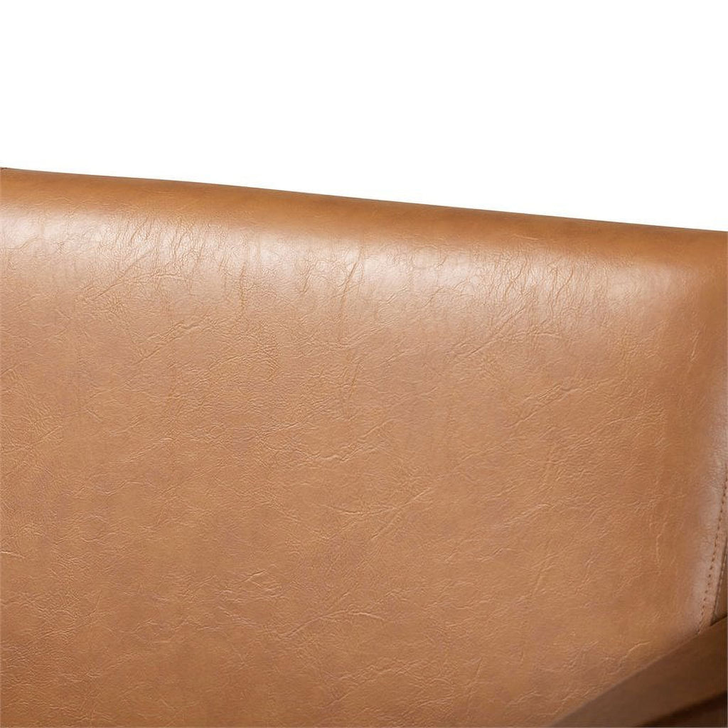 Bowery Hill Mid-Century Faux Leather Loveseat Walnut Brown/Tan Q638143