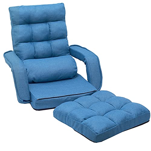 6-Position Adjustable Chaise Lounge Sofa with Armrests and Pillow, Blue B590