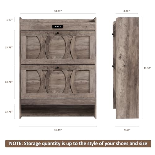 Rustic White 2 Flip Drawers Shoe Storage Cabinet V18081