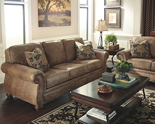 Signature Design by Ashley Olsberg Faux Leather Sofa with Nailhead Trim, Gray Y126