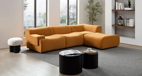135" Curved Sectional Sofa with Left Chaise, Boucle Fabric, Beige U9968