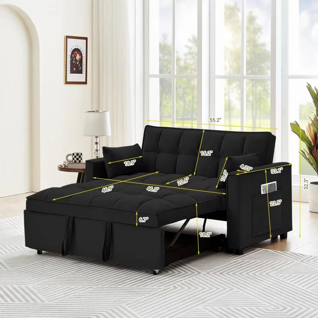 Modern Velvet Convertible Sleeper Sofa Bed with Adjustable Backrest Q437351