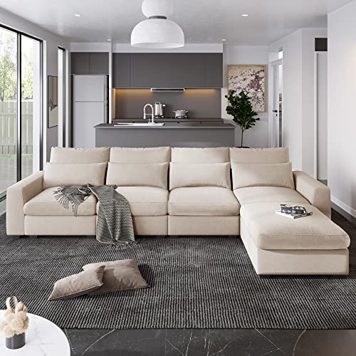 Modern L-Shape Feather Filled Sectional Sofa with Reversible Chaise Q57718