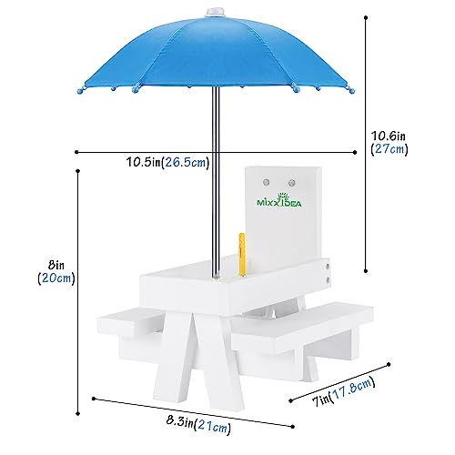 MIXXIDEA Squirrel Feeder Table with Umbrella, Wooden Picnic Table Feeder C6132
