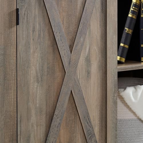 Rustic Farmhouse Tall Storage Cabinet Bookcase with Sliding Barn Door Y683325