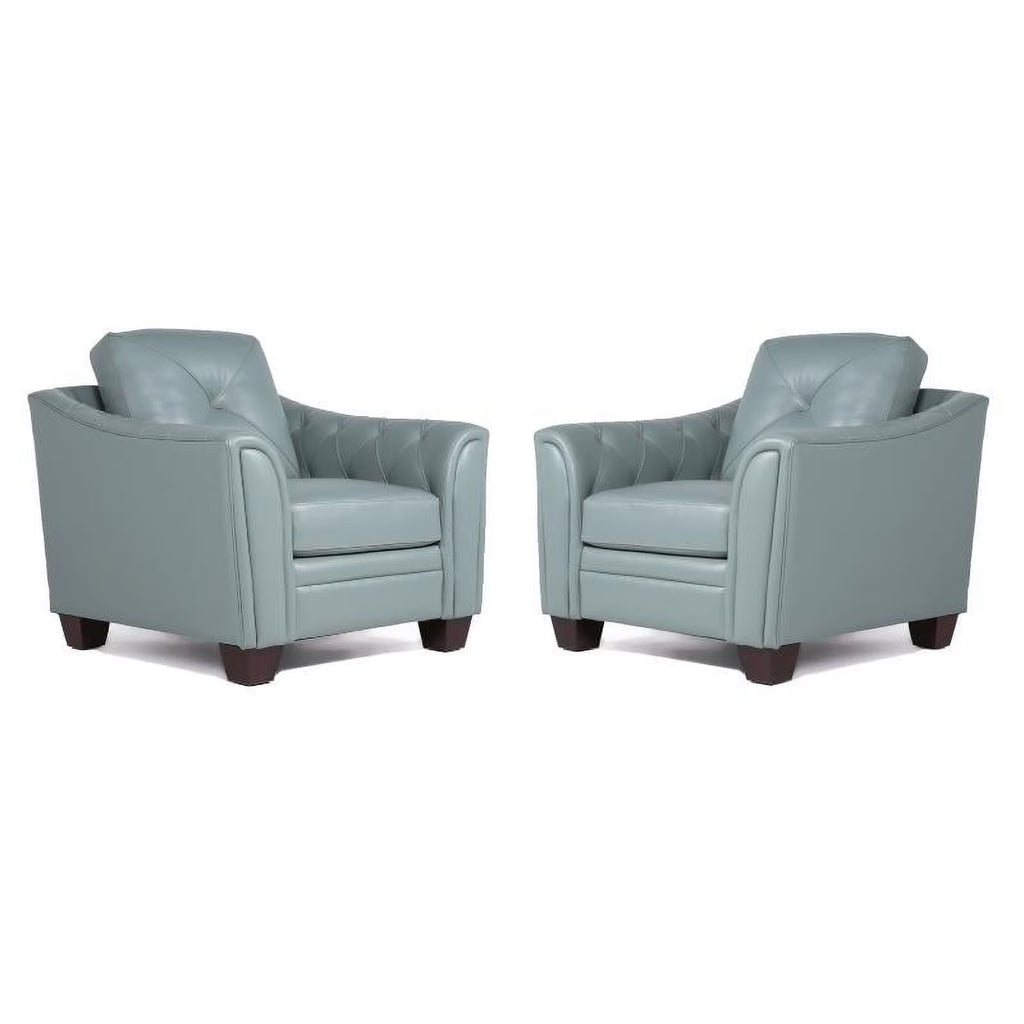 Home Square 2 Piece Tufted Leather Accent Chair Set In Spa Blue