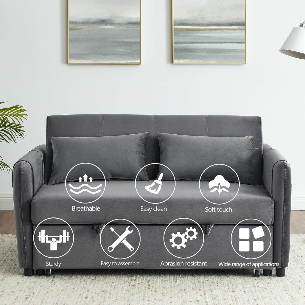 3-in-1 Convertible Sleeper Sofa Bed Recliner, Grey O8746