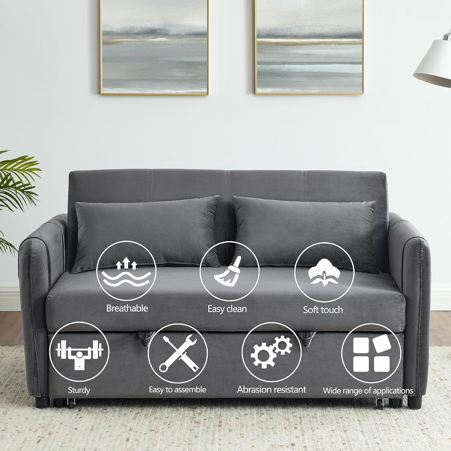 3-in-1 Convertible Sleeper Sofa Bed Recliner, Grey O8746