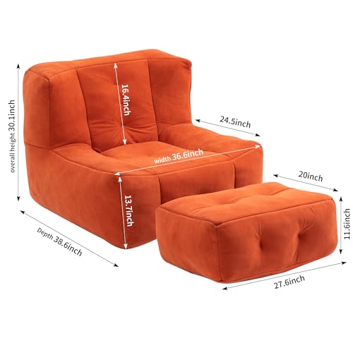 Bean Bag Chair Microfiber Upholstered with Footstool (White) J7126