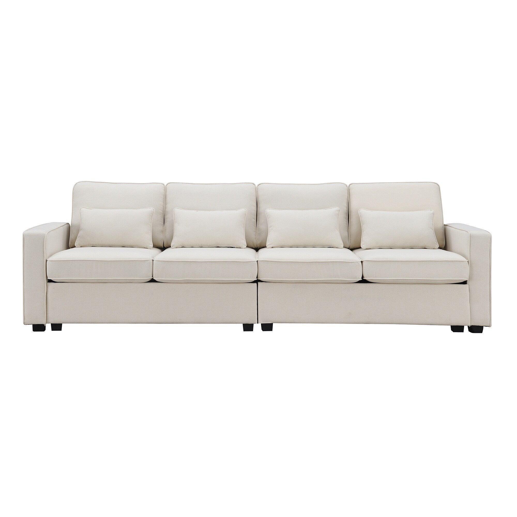 4-Seater Removable Cushion Sofa Modern Linen Fabric Sofa with Armrest Pockets and 4 Pillows Minimalist Couch for Living Room