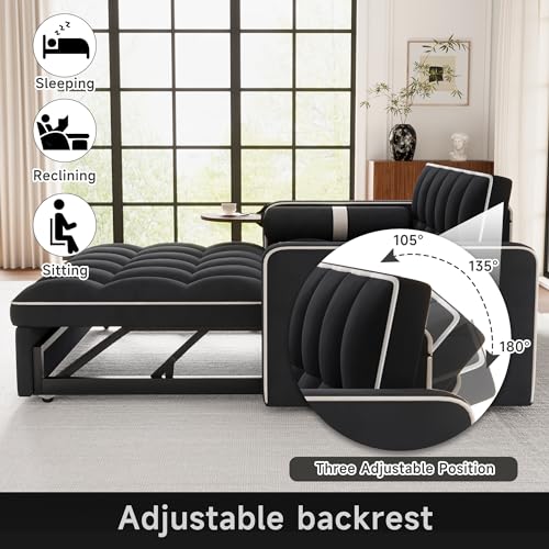 3 in 1 Sleeper Sofa Bed Convertible Loveseat Couch with Side Table, Orange W5695
