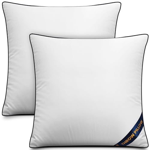 Utopia Bedding Throw Pillow Inserts (Pack of 2, White), 18 x 18 Inches Decorative Indoor Pillows for Sofa, Bed, Couch, Cushion Sham Stuffer