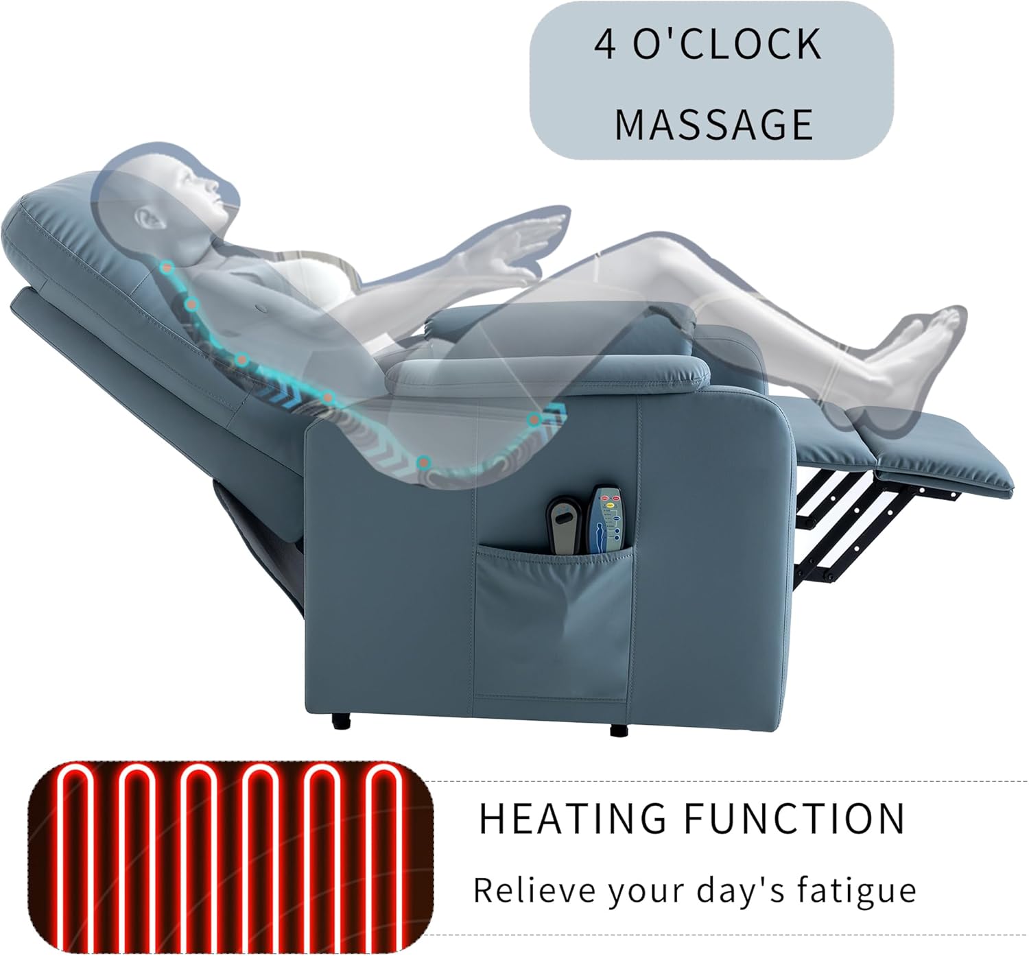 Power Lift Chair for Elderly with Heated Massage, F-Blue W13612