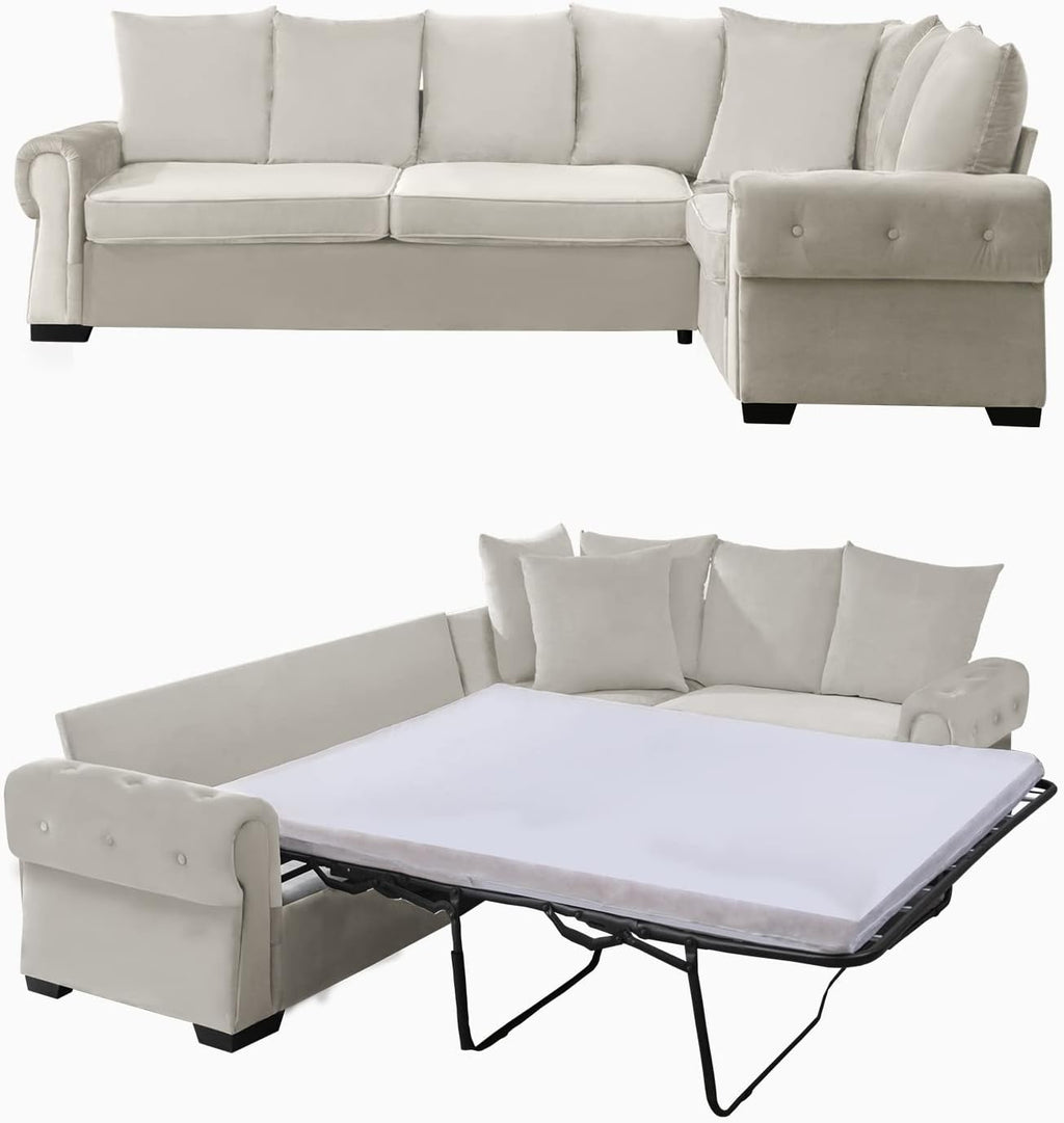 Mixoy Pull Out Sofa Bed 2 in 1 Sleeper with Folding Foam Mattress, Beige G197
