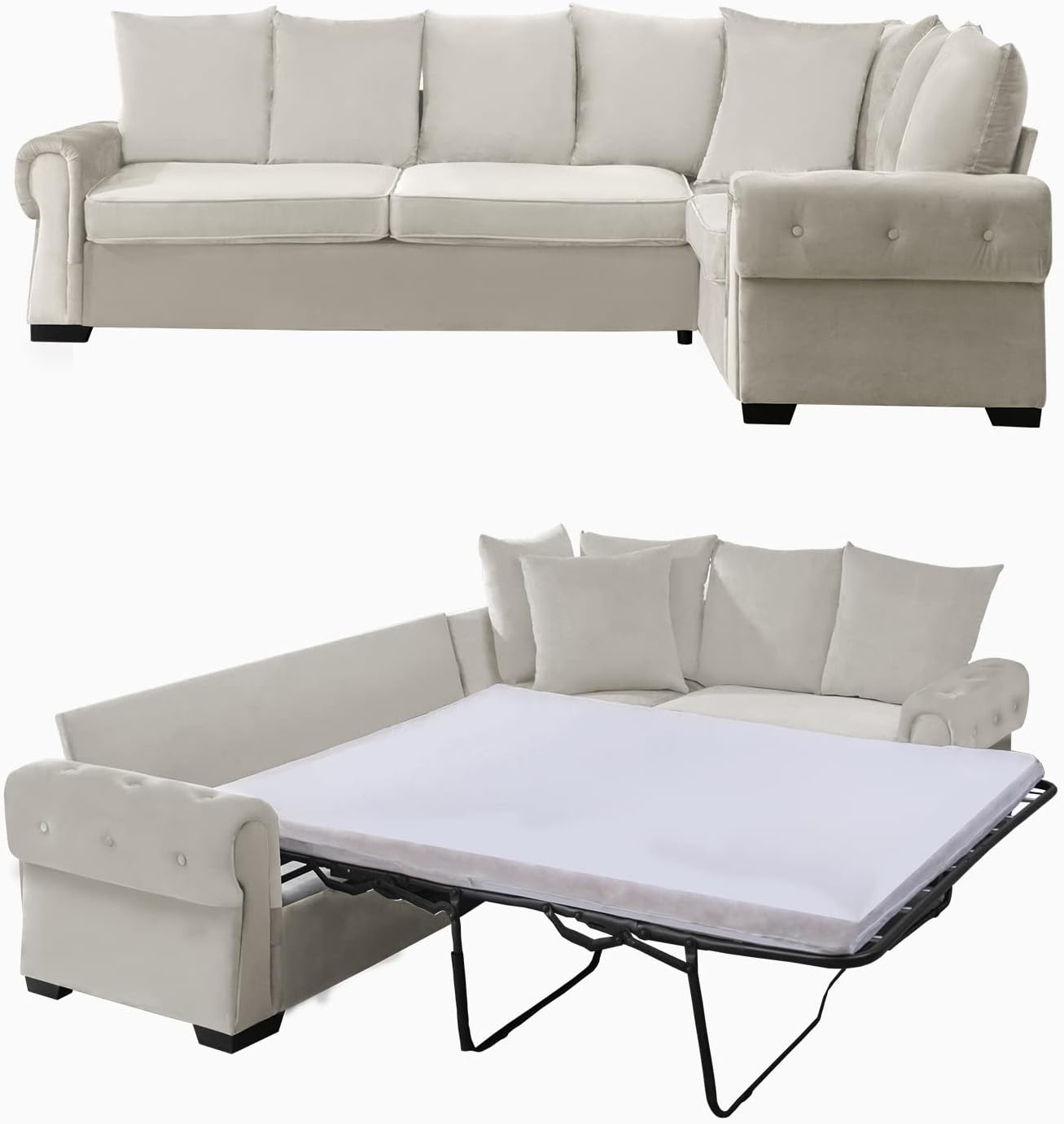 Mixoy Pull Out Sofa Bed 2 in 1 Sleeper with Folding Foam Mattress, Beige G197