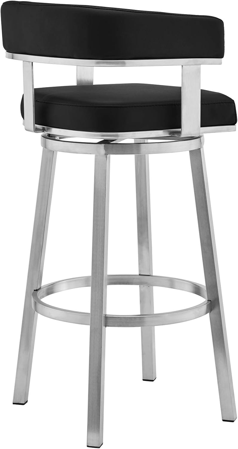 Armen Living Cohen 26" Black Faux Leather Swivel Bar Stool H286027