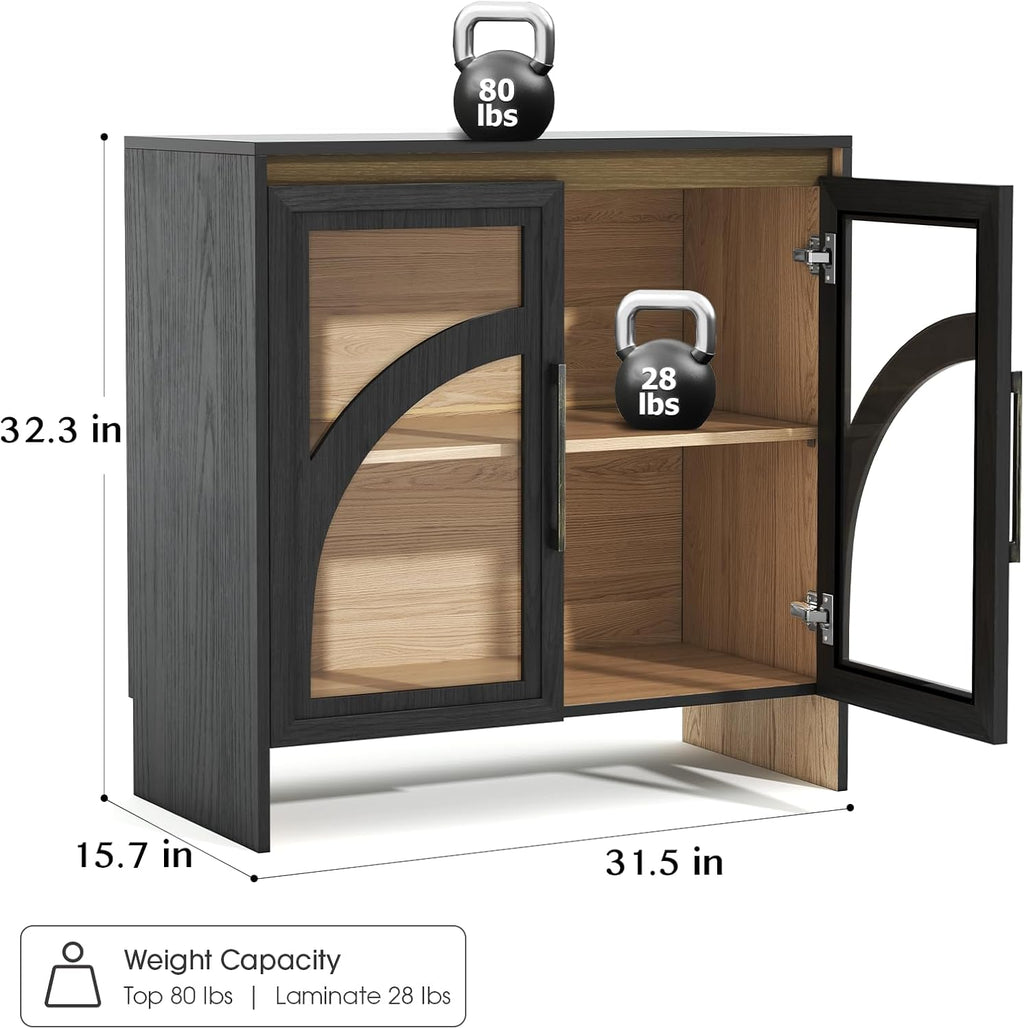 Modern Accent Cabinet with Glass Door and Adjustable Shelf, Black A831