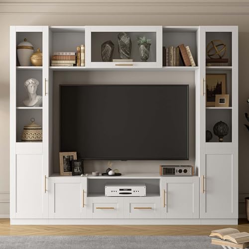 Modern TV Stand with Glass Doors and Shelves for Living Room F9675