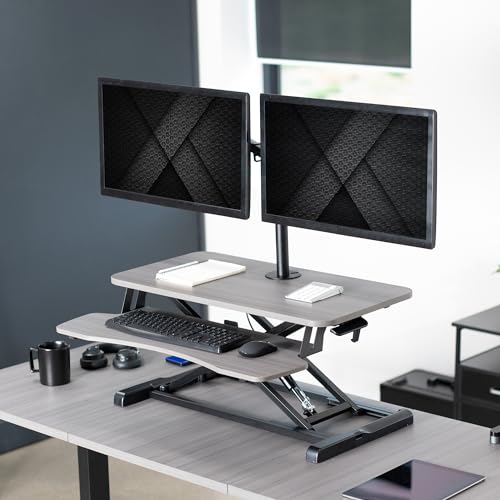 VIVO Height Adjustable 32 inch Standing Desk Converter with Dual Monitor Stand, White M791057
