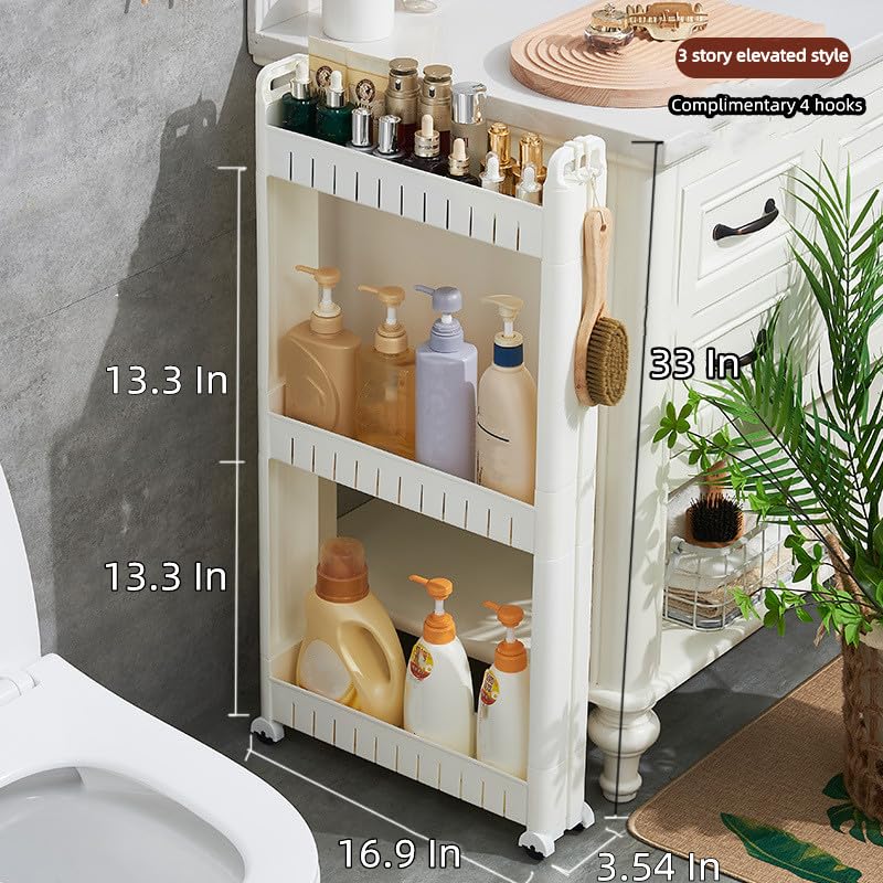 Slim Storage Cabinet with Wheels Narrow Shelf Rack 3 Tier P5387