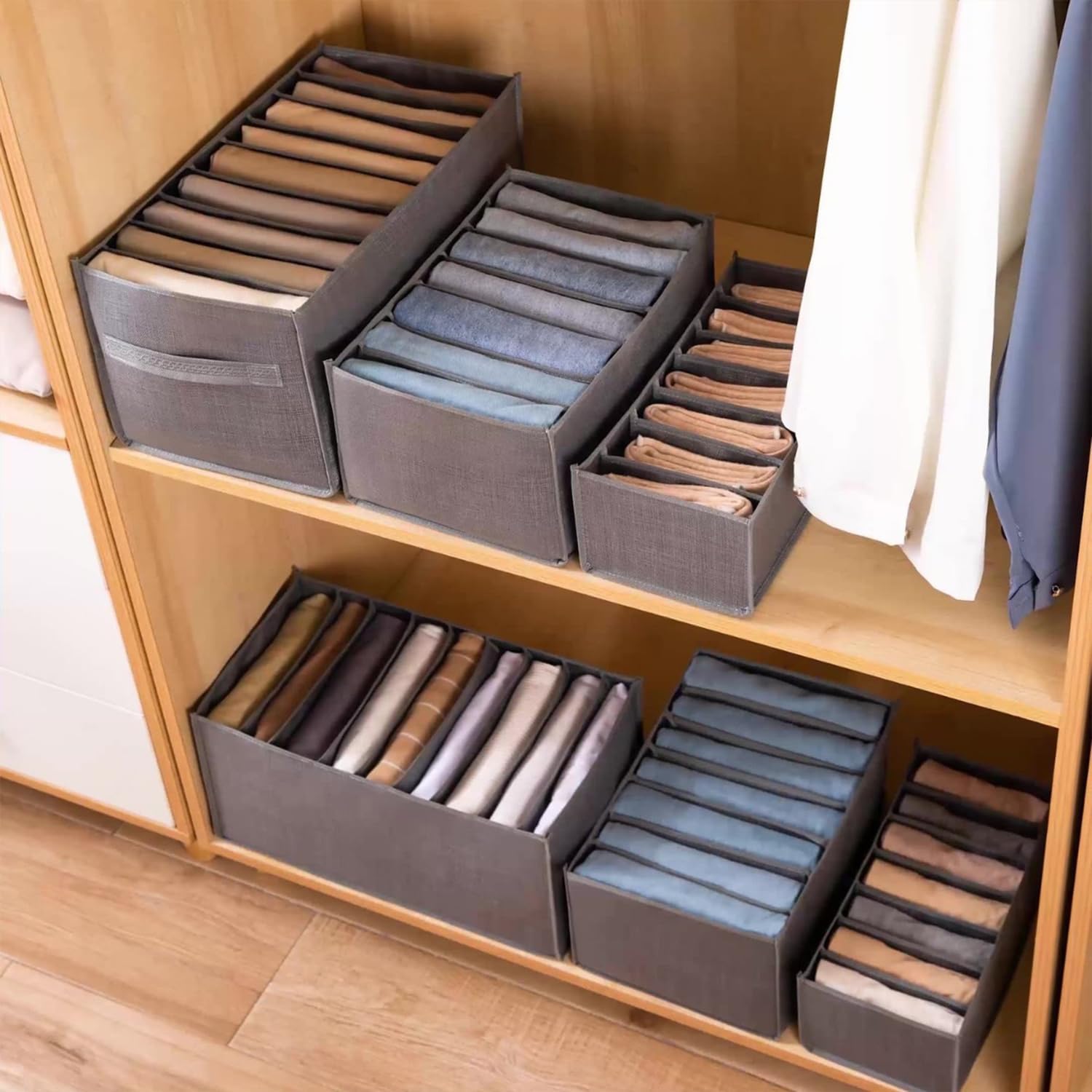 4 Packs Wardrobe Clothes Organizer Drawer with Handles 6-Compartment J117